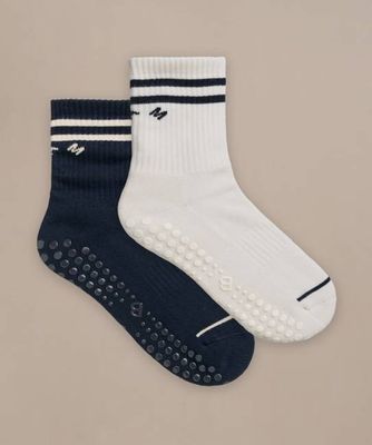 Pilates Grip Crew Socks - 2 Pack -Size 4-7