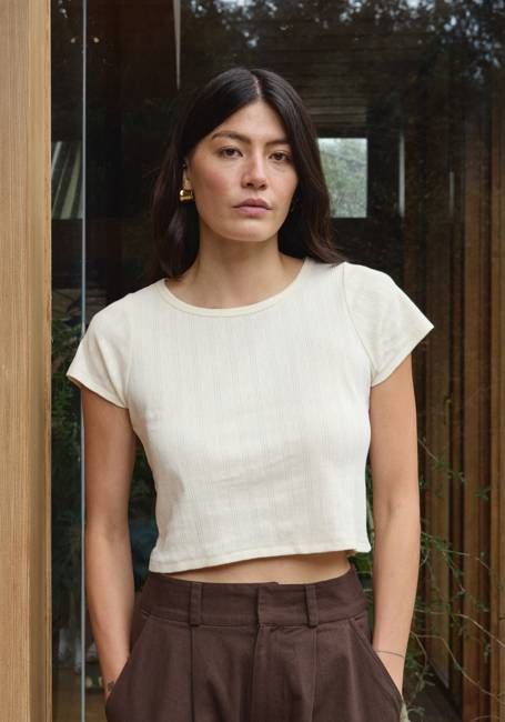 Crop Pointelle Tee Natural