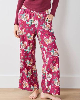 Holiday Hens - Lightweight Flannel Wide Leg PJ Pants - Burgundy
