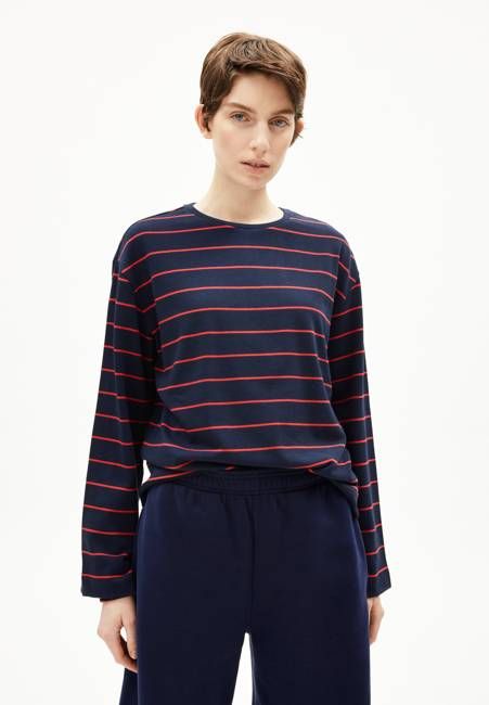 MARYNAA FINE STRIPE | tinted navy-candy apple