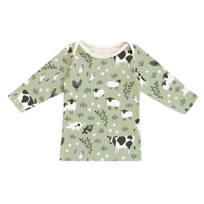 Long-Sleeve Lap Tee - Farm Animals Pale Green