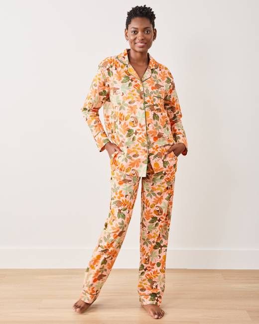 Hedgehog Forest - Tall Long PJ Set - Peach Leaf
