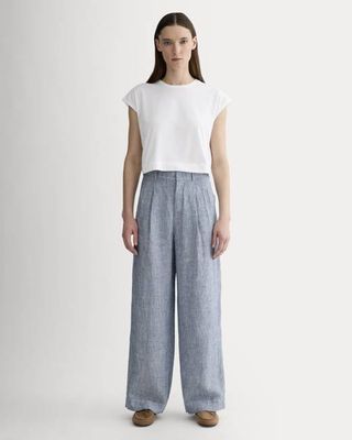 The Linen Way-High® Drape Pant  | White / Blue