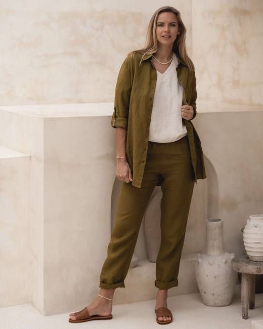 Ariele - Linen Shirt in Honey Green