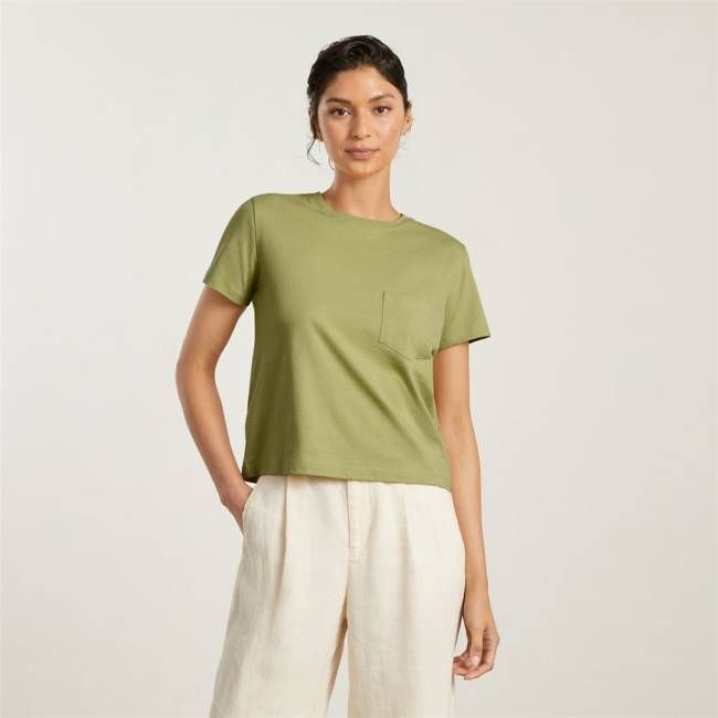The Box-Cut Tee in Essential Cotton | Leek | Pocket