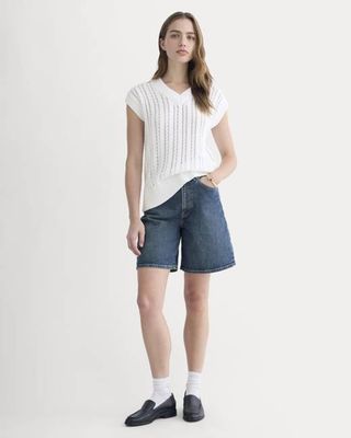 The Long A-Line Denim Short | Dark Indigo