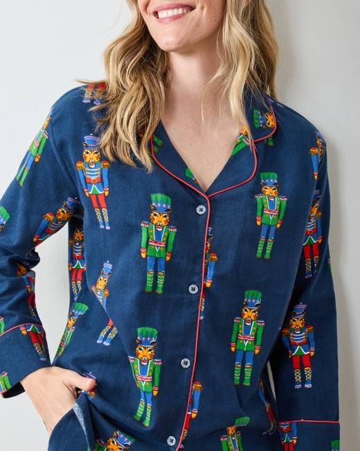 Leopard Nutcrackers - Midweight Flannel Long PJ Set - Navy
