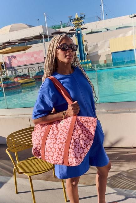 Teo - Cotton Beach Bag in Coastal Flower