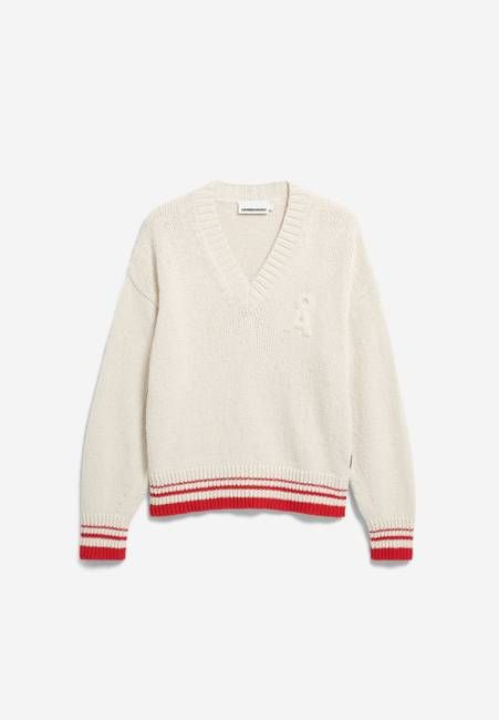 ICONIC Å COLLEGE KNIT SWEATER | oatmilk-mars red