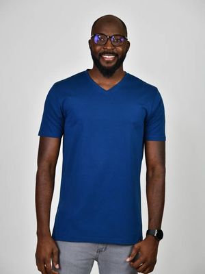 Organic Extra Long Slim V-Neck T-Shirt (Navy)