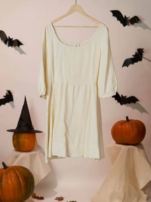 Milky White, Mini Carmen Dress, 3/4 Sleeve