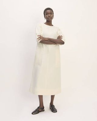 The Short-Sleeve Puff Midi Dress | Bone