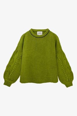 Adams Knitted Fishermans Rib Sweater, Dewy Moss Green