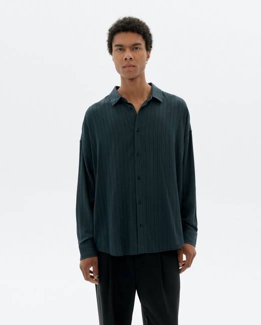 Dark green striped Ecovero Haru shirt