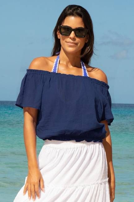 Ilana Frill Organic Cotton Gauze Top | Navy