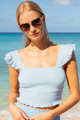 Bryony Organic Cotton Cheesecloth Top | Sky Blue