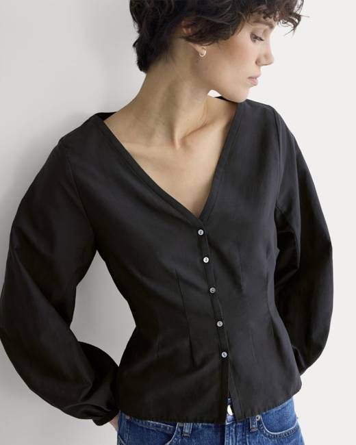 Balloon Sleeve Top in Cotton Silk | Black