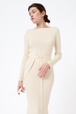 Knitted long-sleeved boat neck dress