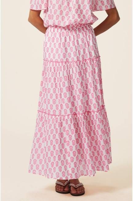Bea Printed Organic Cotton Skirt | Geranium White/Pink