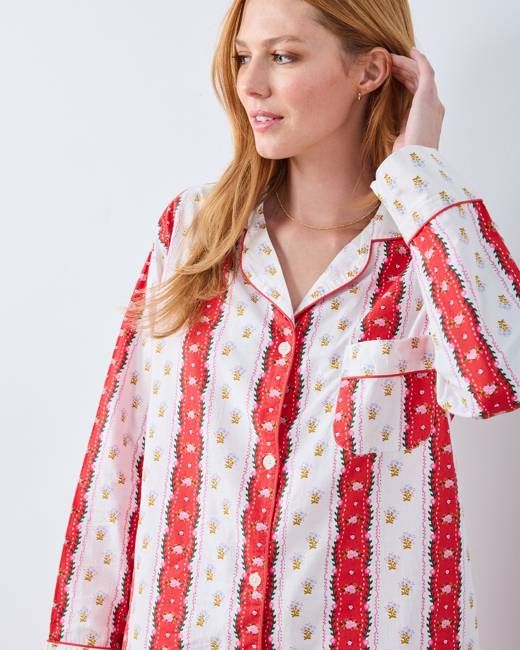 Sweetheart Stripes - Petite Long PJ Set - Cherry Cola