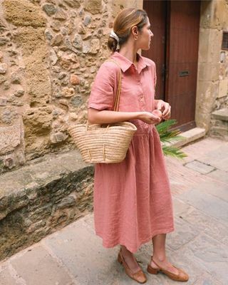 Elaine - Linen Dress in Coral
