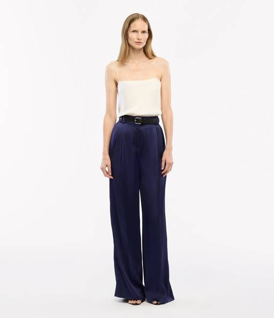 Satin Pleated Trouser | Indigo