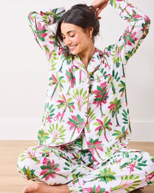 Royal Palms - Long PJ Set - Pink Basil