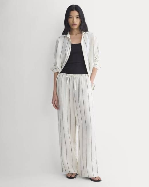 The Drawstring Pant in Linen | Gardenia/Meteorite