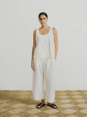 Corlatta Pant, Textured Organic Poplin, Parchment