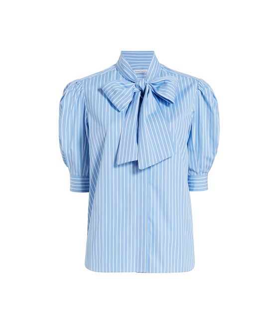 Short Sleeve Exaggerated Bow Blouse - Resale | Blue/White