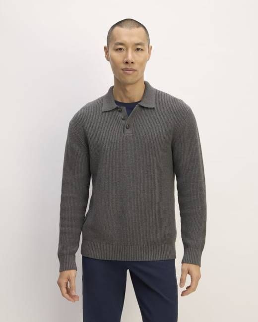 The Cotton Chunky Rib Polo | Heathered Charcoal