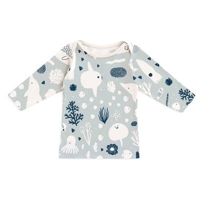 Long-Sleeve Lap Tee - Sea Creatures Pale Blue & Navy