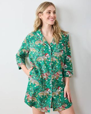 Very Merry Bagheera - Lightweight Flannel Sleep Shirt - Mistletoe