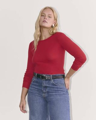 The Luxe Rib Long-Sleeve Crew | Berry Red