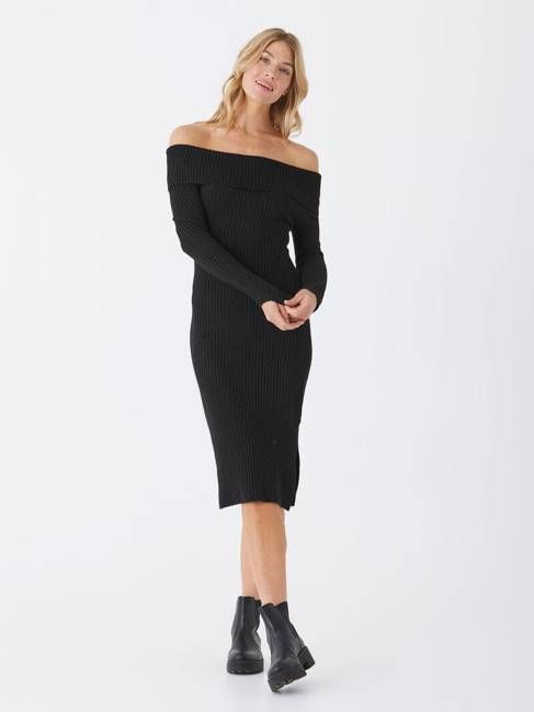 Karyssa Rib Knit Off-Shoulder Midi Dress