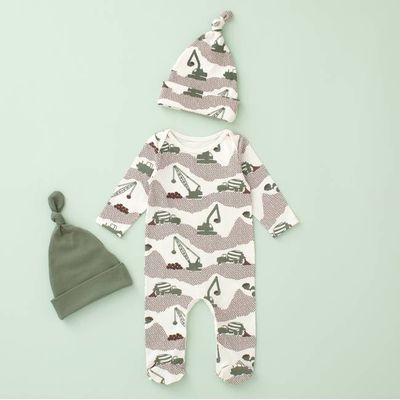 Footed Romper Bundle - Construction Forest Green