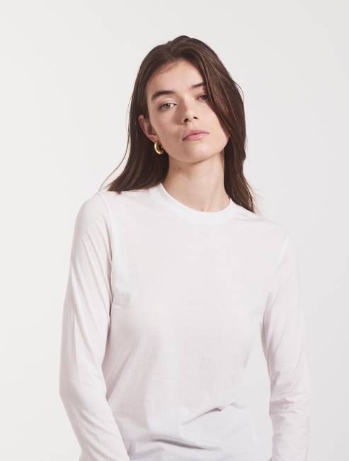 Lightweight Cotton Long Sleeve T-Shirt in White