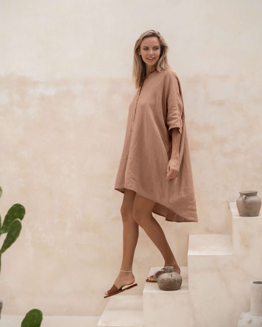 Gabi - Linen Shirt Dress in Dusty Rose