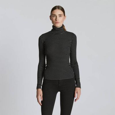The Luxe Rib Turtleneck | Black / Canvas Tan