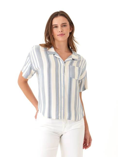 Mikaela Shoreline Stripe EcoVero Woven Button-Up