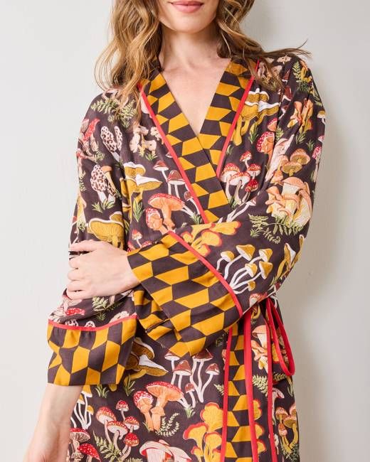 Mushroom Medley - Eco Satin Robe - Truffle