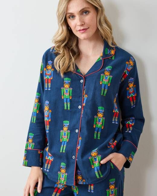 Leopard Nutcrackers - Petite Midweight Flannel Long PJ Set - Navy