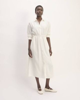 The Mini Jacquard Stripe Shirt Dress | Bone