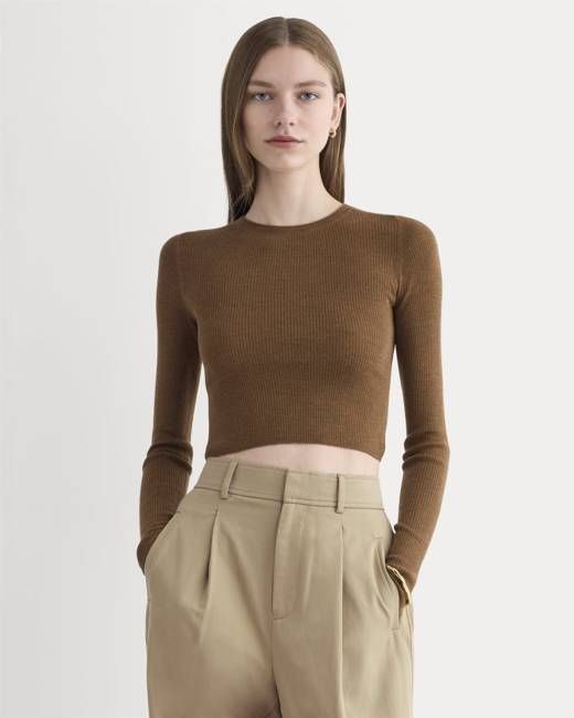The Cropped Crew Top in Ultrafine Merino | Heathered Toffee