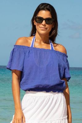 Ilana Frill Organic Cotton Gauze Top | Cobalt