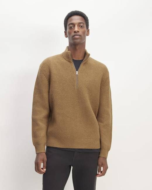 The Felted Merino Half-Zip Sweater | Deep Camel
