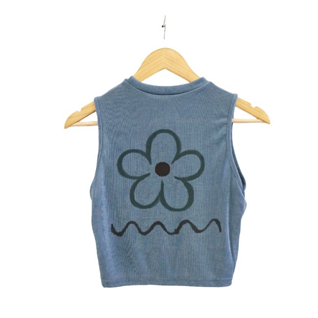 metallic slink flower top