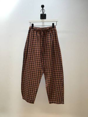 Cedar-Cay Organic Cotton Trousers in Orange/ Navy Gingham Sample