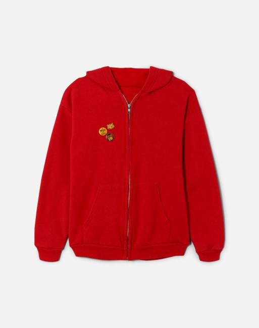 90s Zip Up Hoodie With Pins -#1077