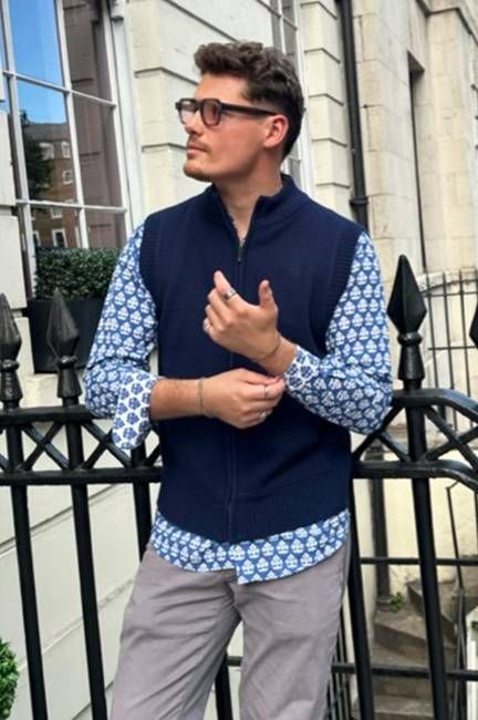 Men's Merino Wool Gilet | Navy/Grey